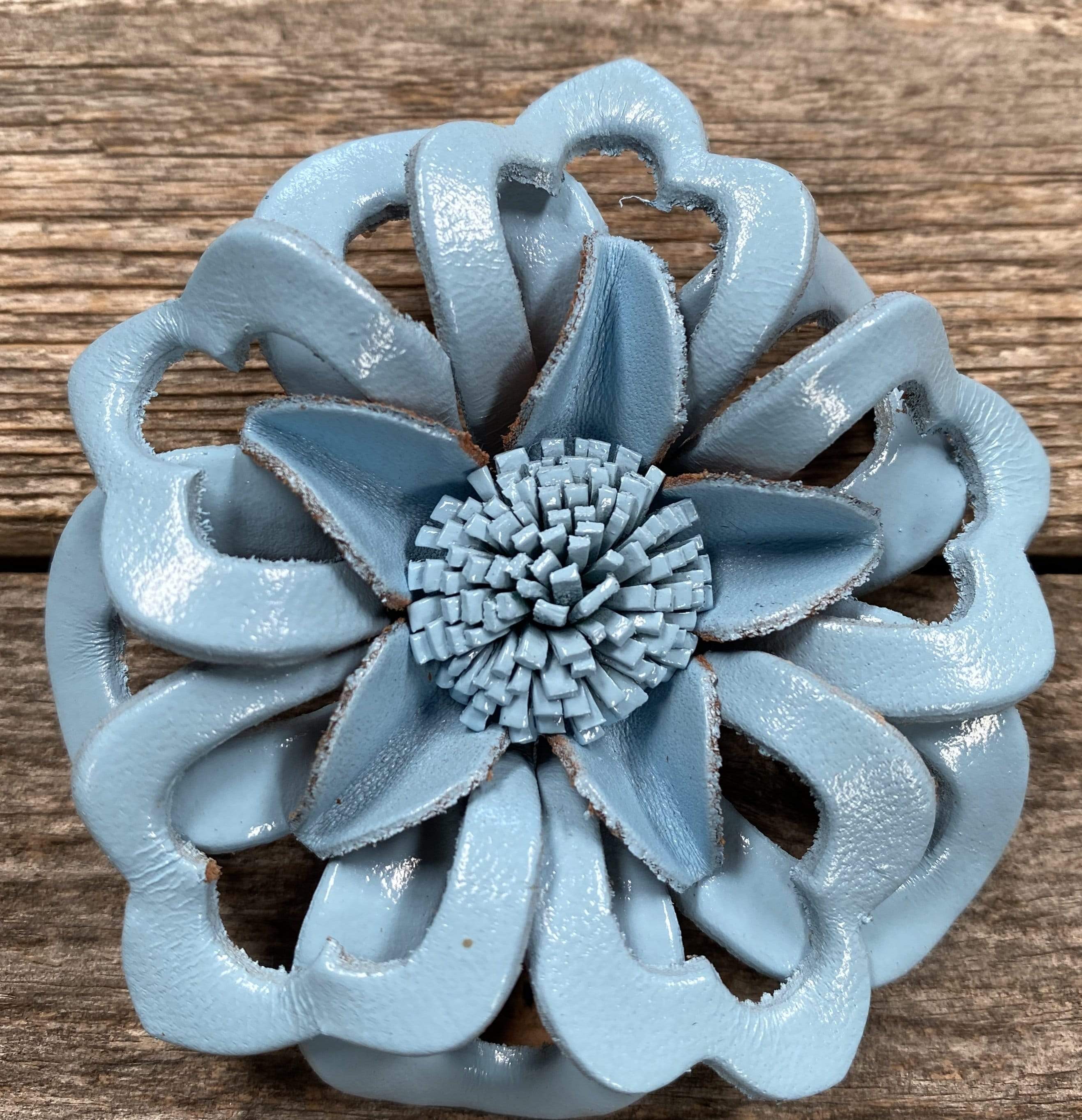 Flowers Fringe & More Baby Blue Lotus Leather Flower FL6BB