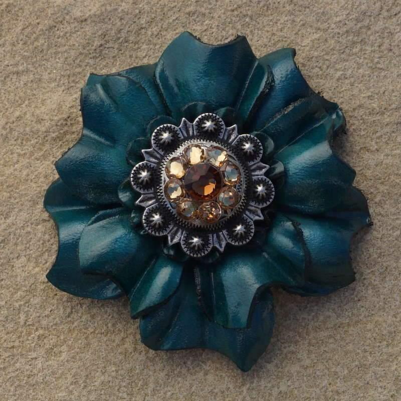 Flowers Fringe & More Teal Carnation Flower With Antique Silver Topaz & Champagne 1
