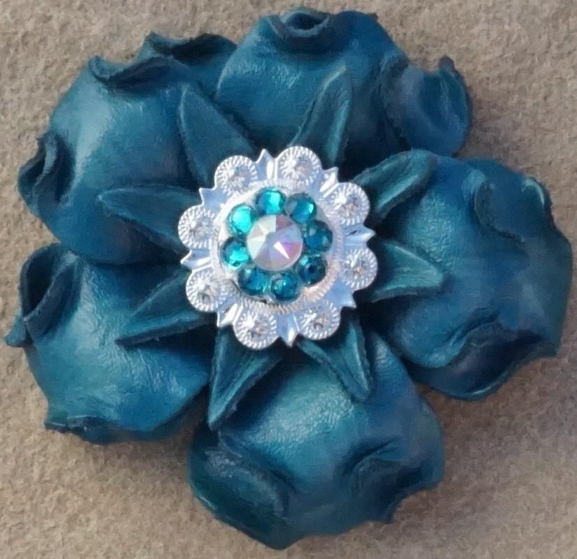 Flowers Fringe & More Turquoise Gardenia Flower With Bright Silver Teal & AB 1