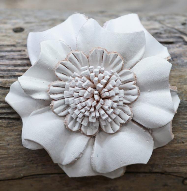 Flowers Fringe & More White Carnation Leather Flower FL3WT