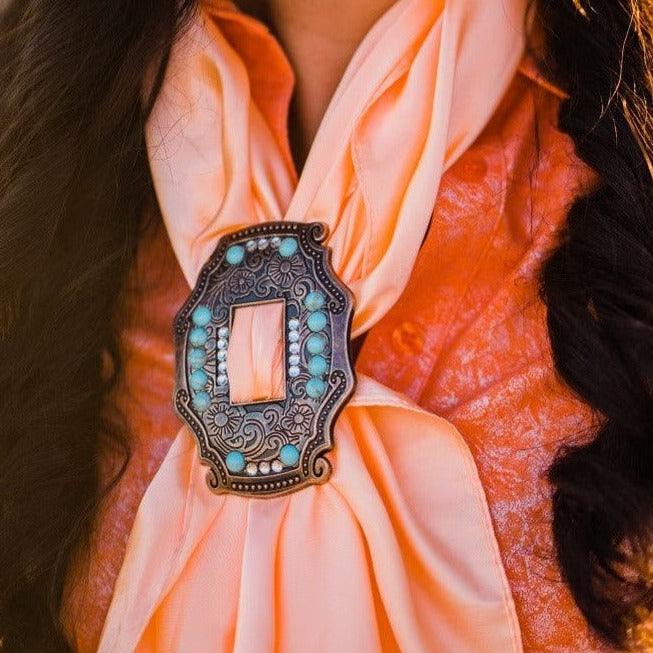 Extra Large Copper Turquoise and Clear Buckle Slide SCOTQCL - RODEO DRIVE