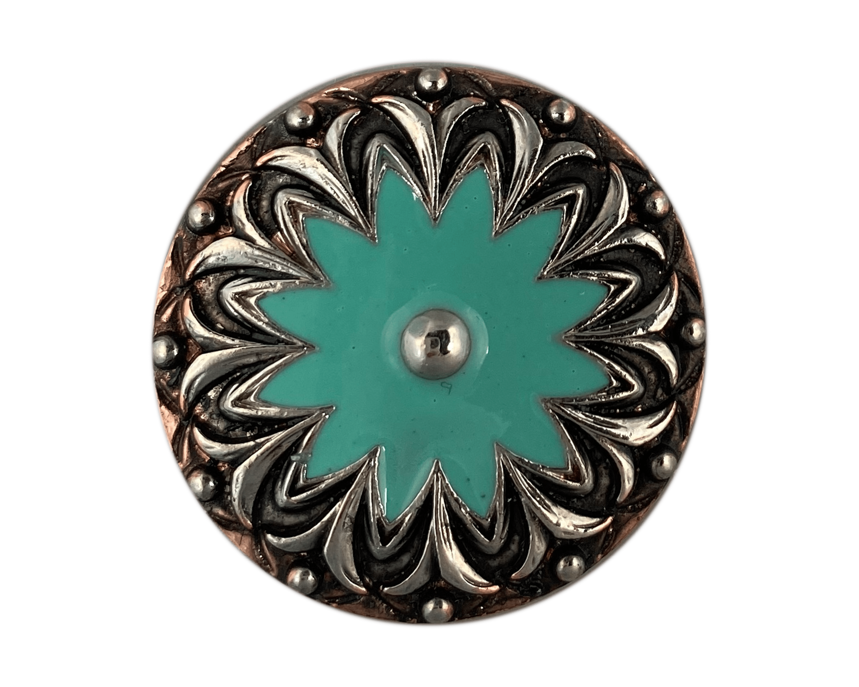 Western Conchos Copper & Antique Silver Turquoise Flower Concho 1.5” W122L W122L