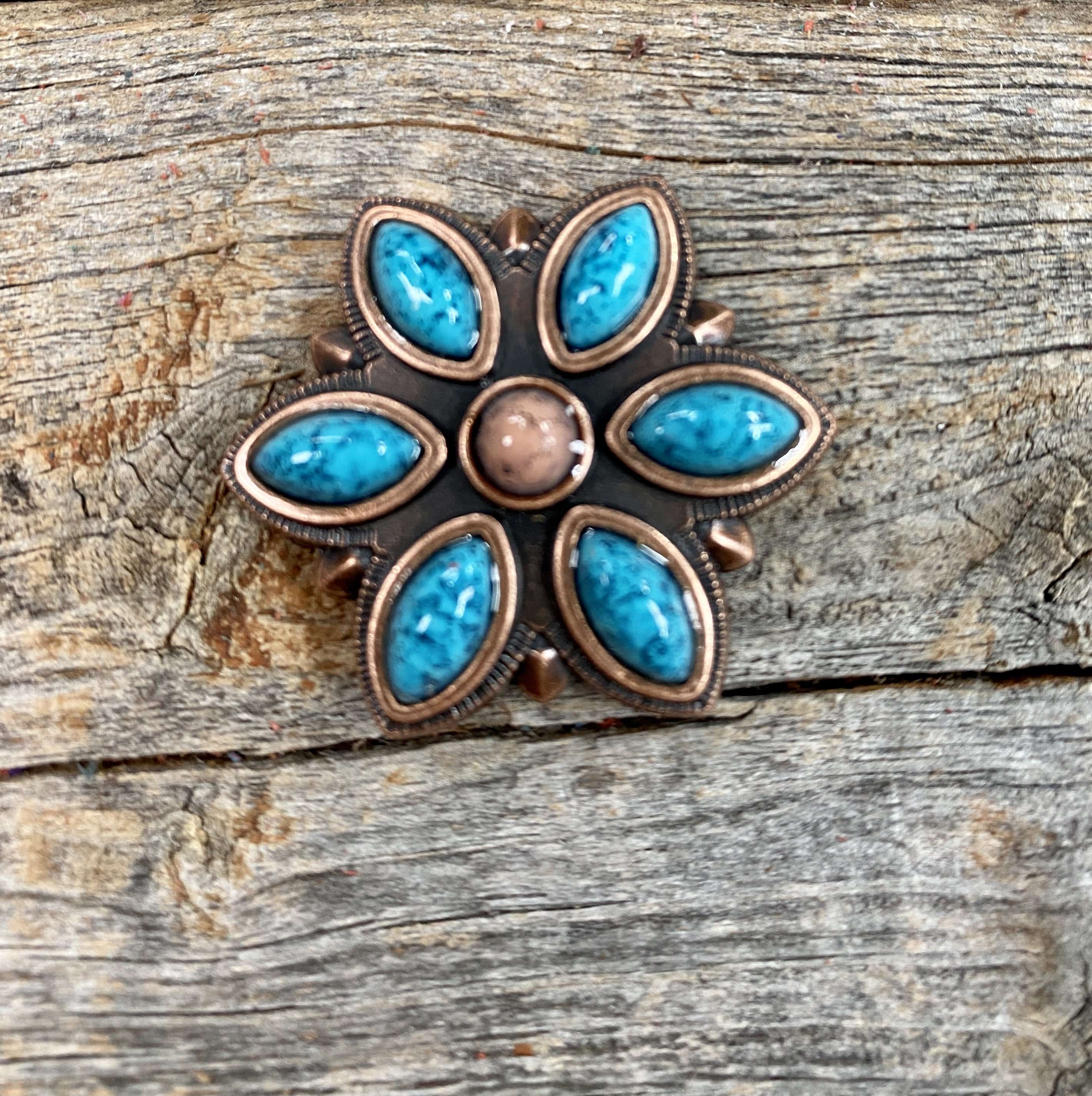 Western Conchos Copper Turquoise Flower 1