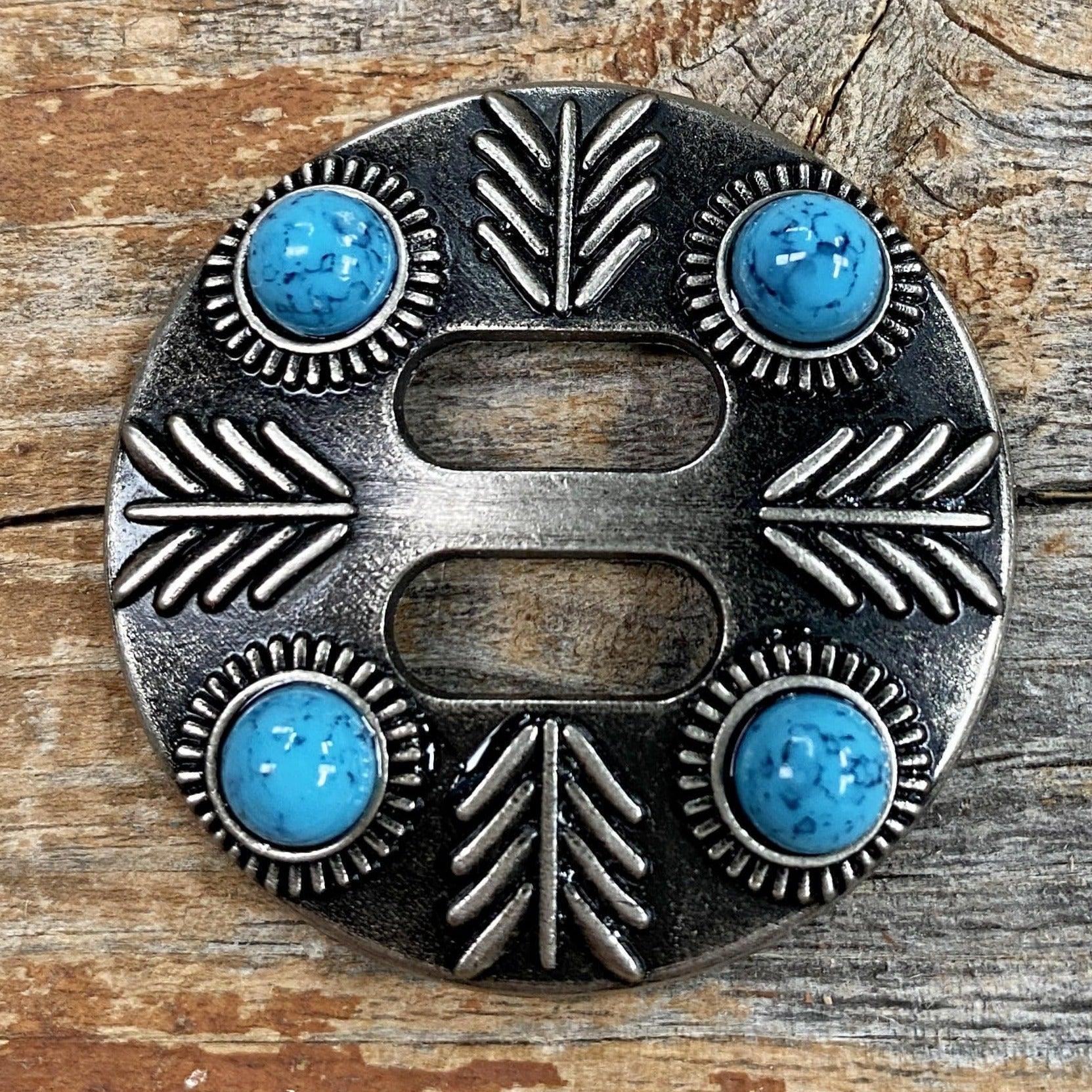 Western Conchos Turquoise & Arrow Antique Silver Slotted Concho 1.5