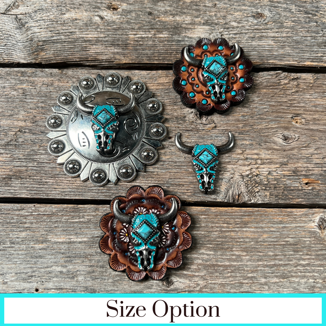 Turquoise Steer Head Western Concho W202