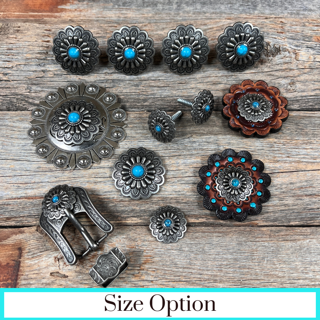 Antique Silver Turquoise Western Concho W203