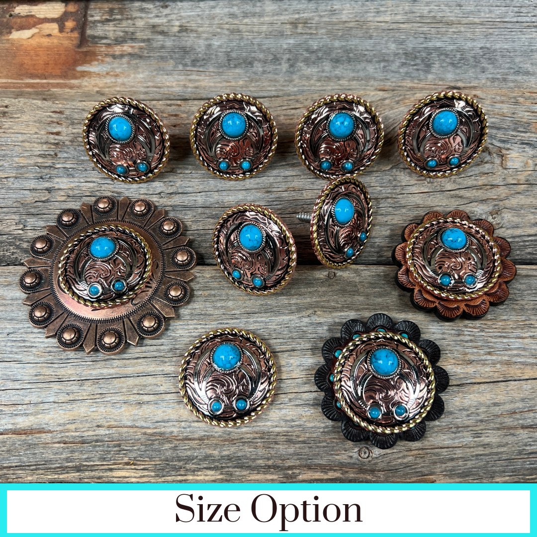 Copper Turquoise Blossom Western Concho W206