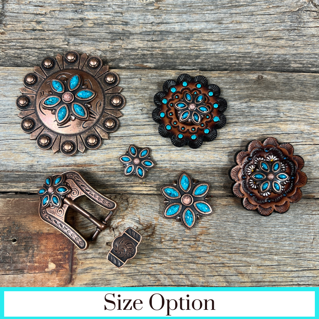 Copper Turquoise Flower Western Concho W207