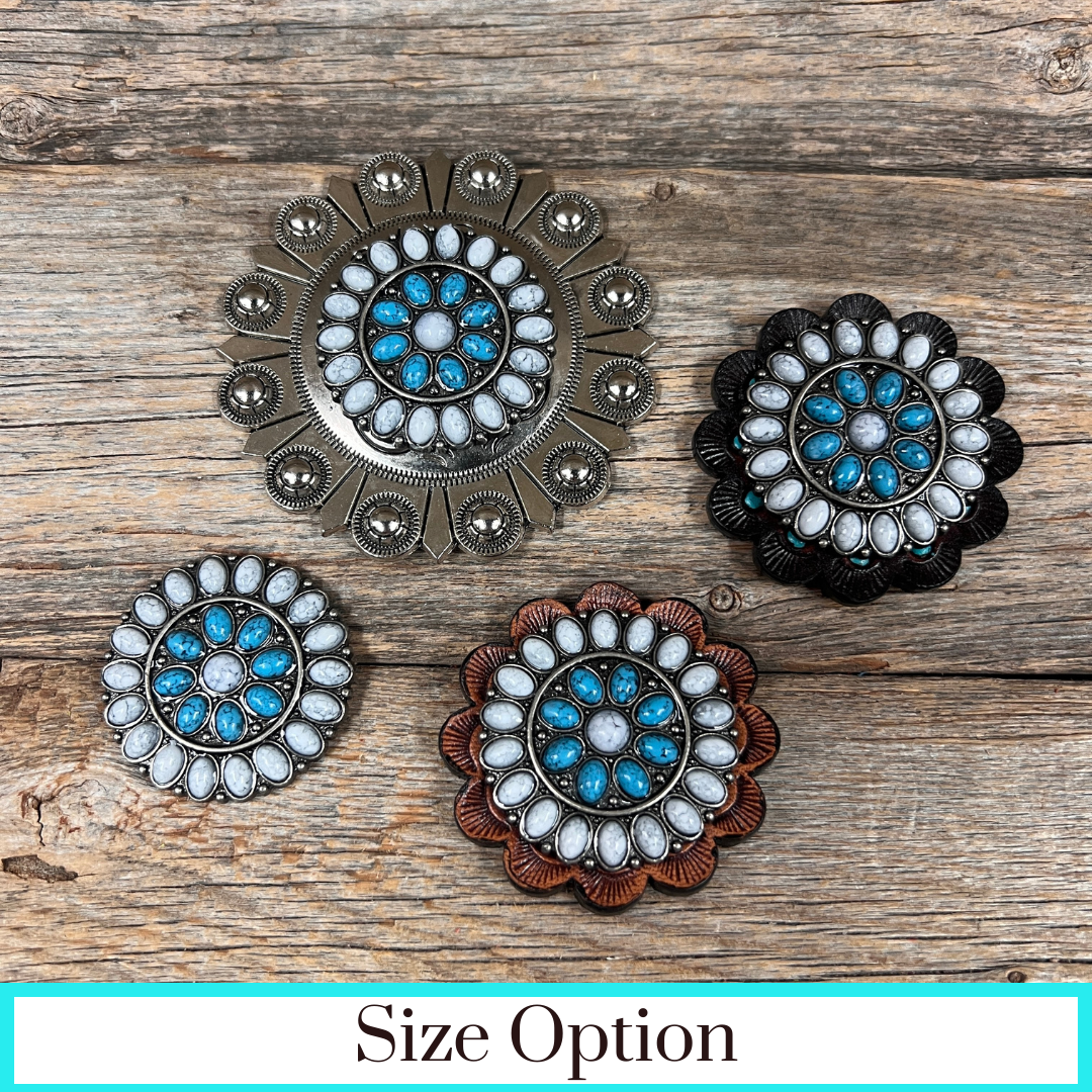 Blue and White Turquoise Western Concho W212