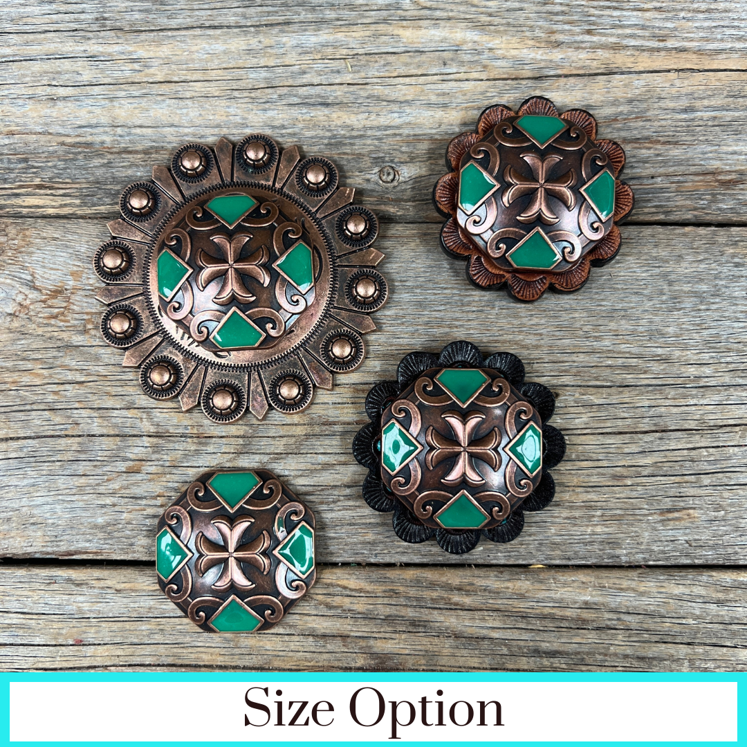 Copper Emerald Green Western Concho W209
