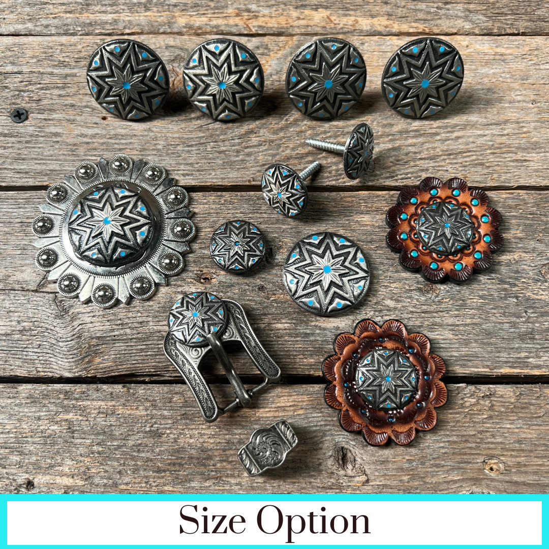 Starburst Antique Silver Turquoise Western Concho W214