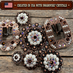 Copper Topaz - AB - Pearl Crystal Conchos | Sizes 1"- 3" | Buckles | Saddle Set | Leather Rosettes | Slide