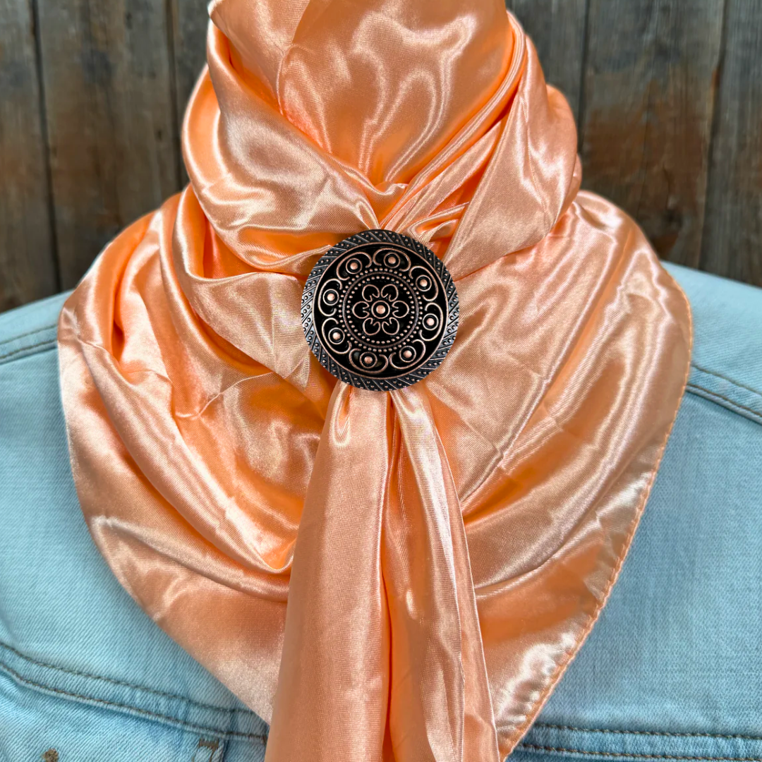 35X35" Solid Peach Wild Rag / Scarf WRS24 - Western Concho Wild Rag Slides - Assorted