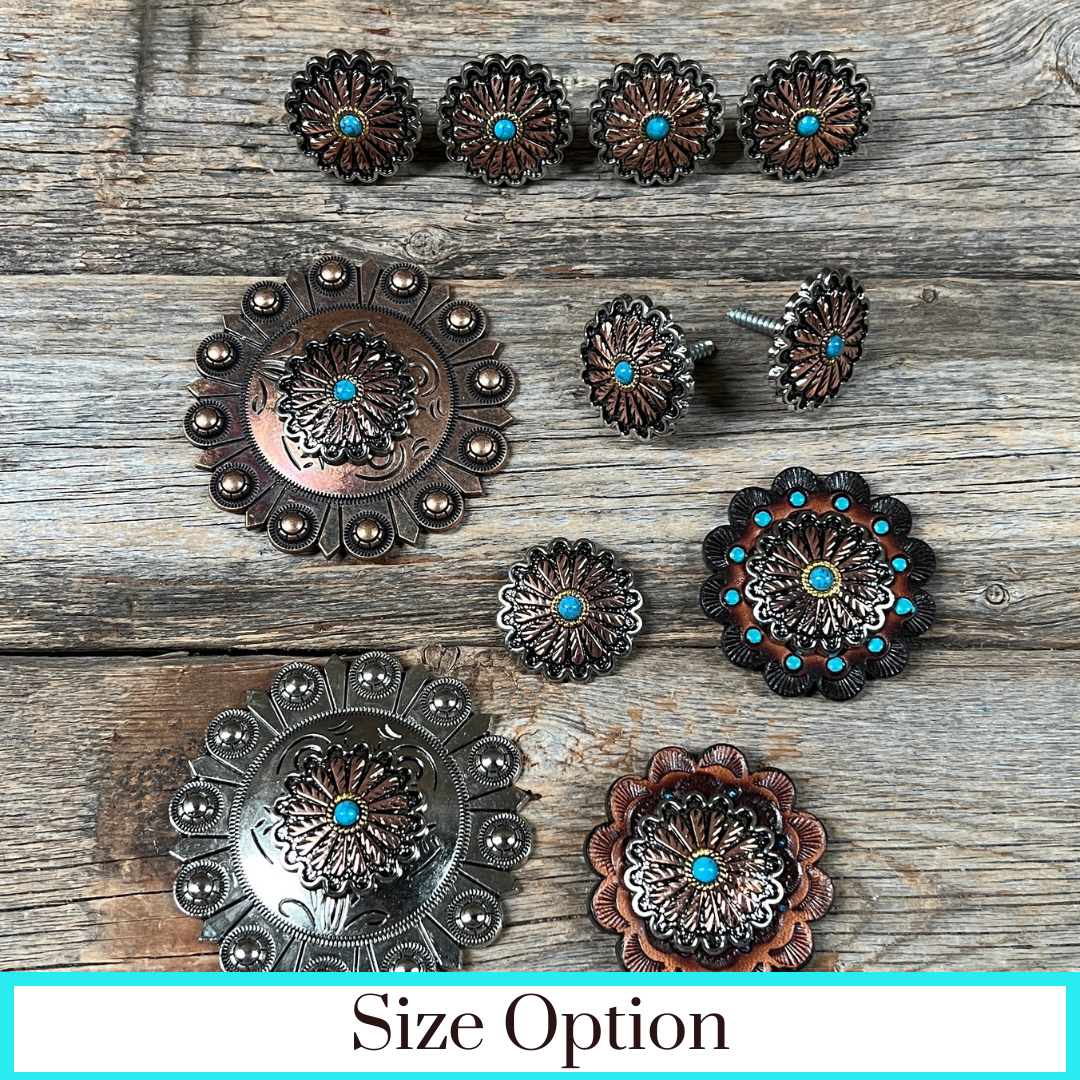 Antique Silver and Copper Floral Western Concho W220