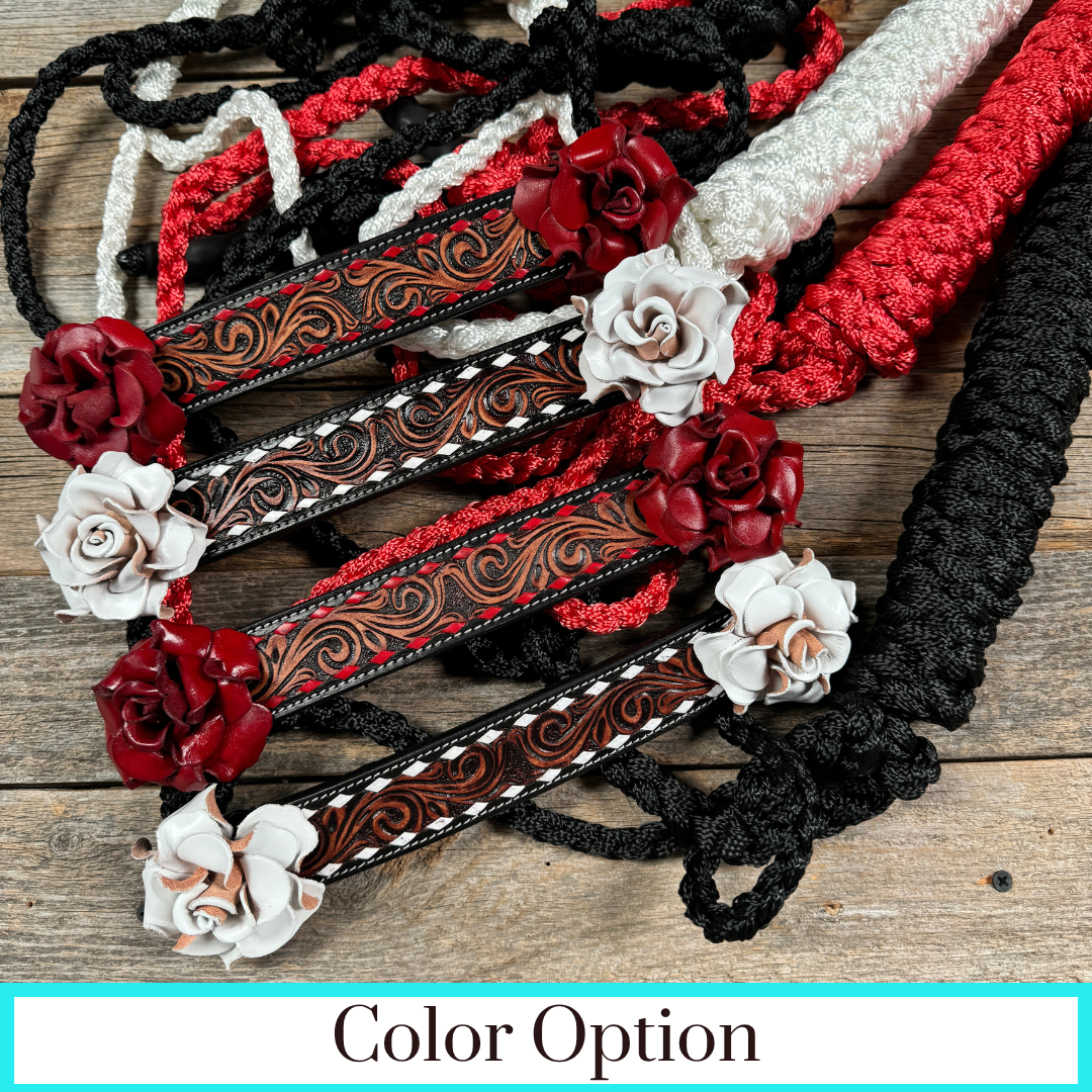 Mule Tape Halter -Leather Noseband - Large Roses
