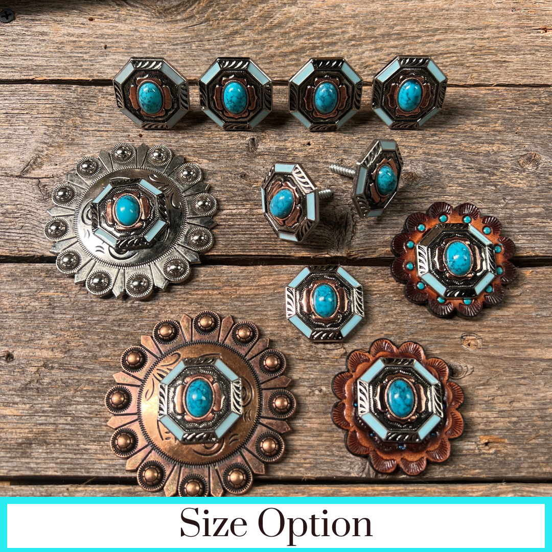 Octagon Turquoise Floral Western Concho W221