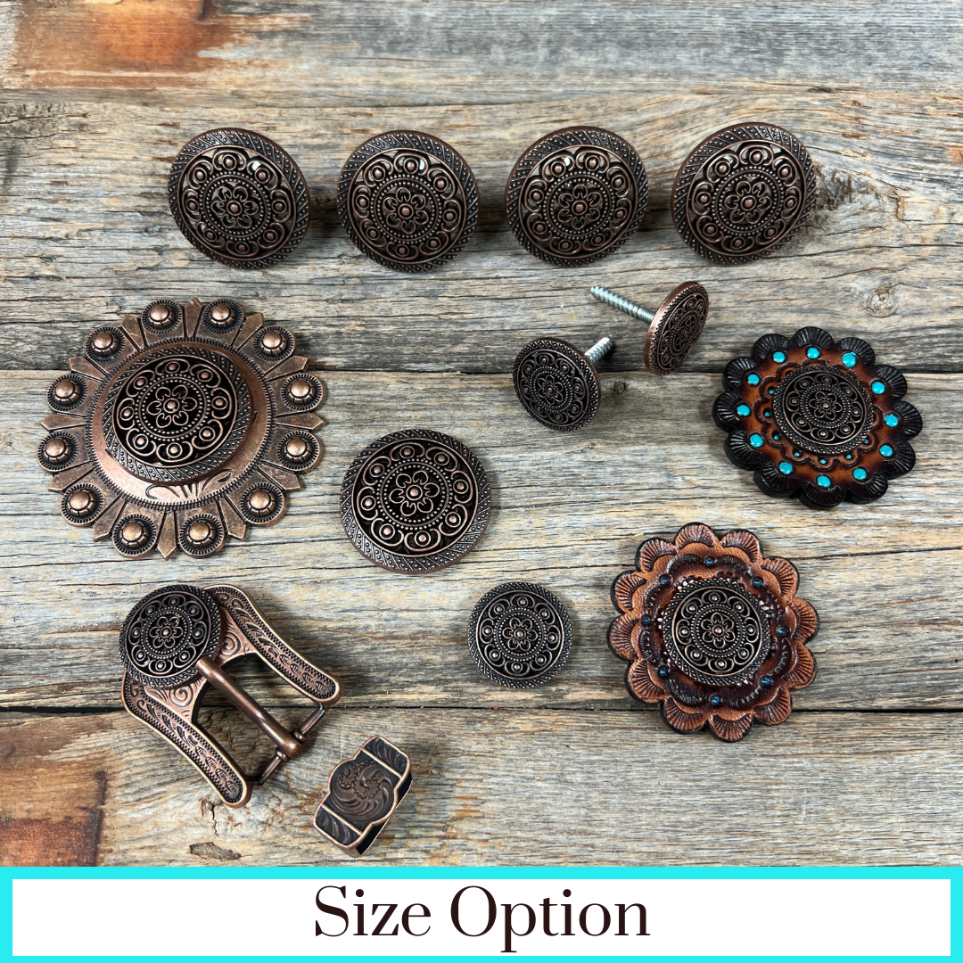 Copper Intricate Engraved Western Concho W224