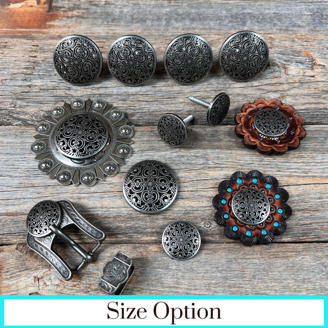 Antique Silver Floral Engraved Western Concho W225