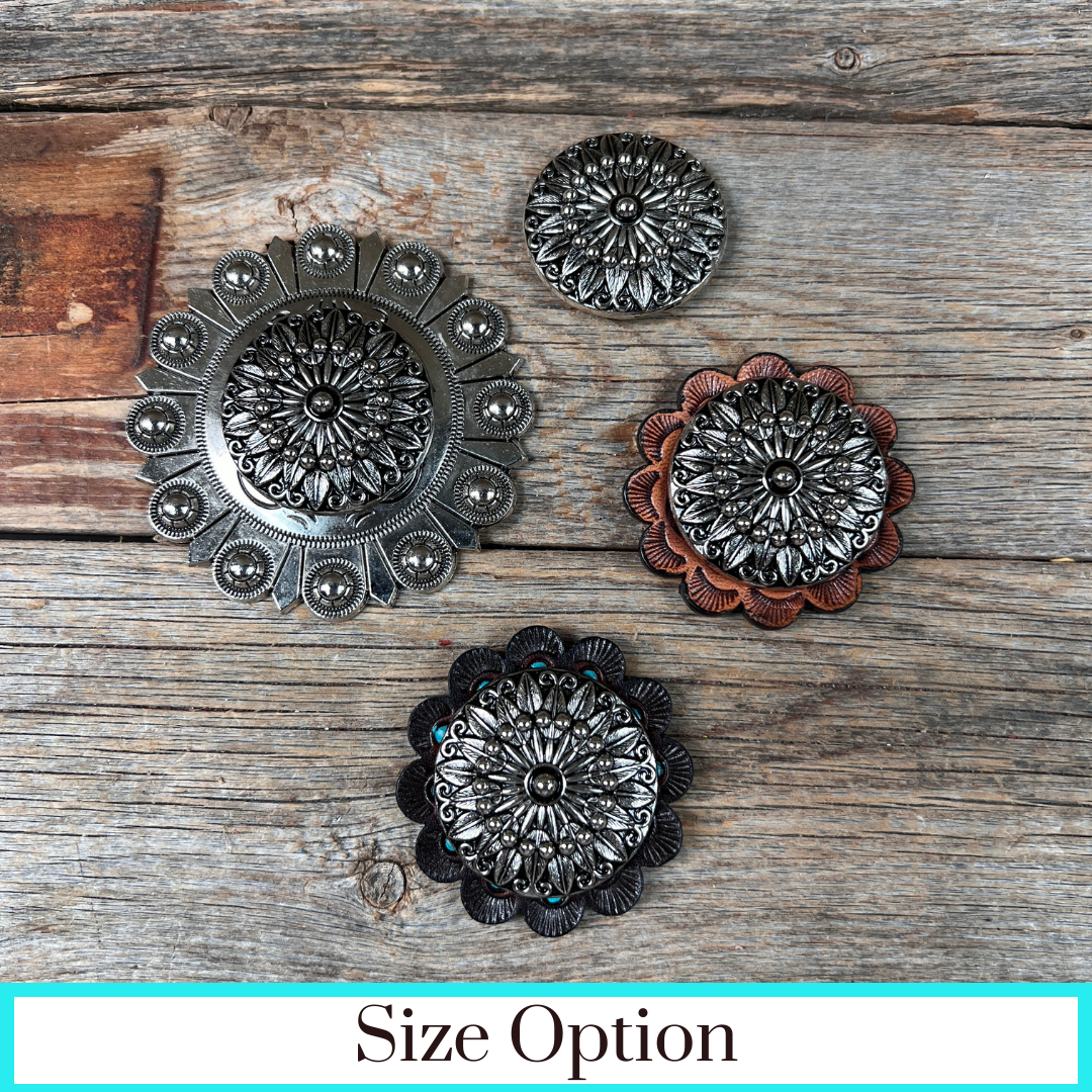 Antique Silver Floral Pinwheel Western Concho W227