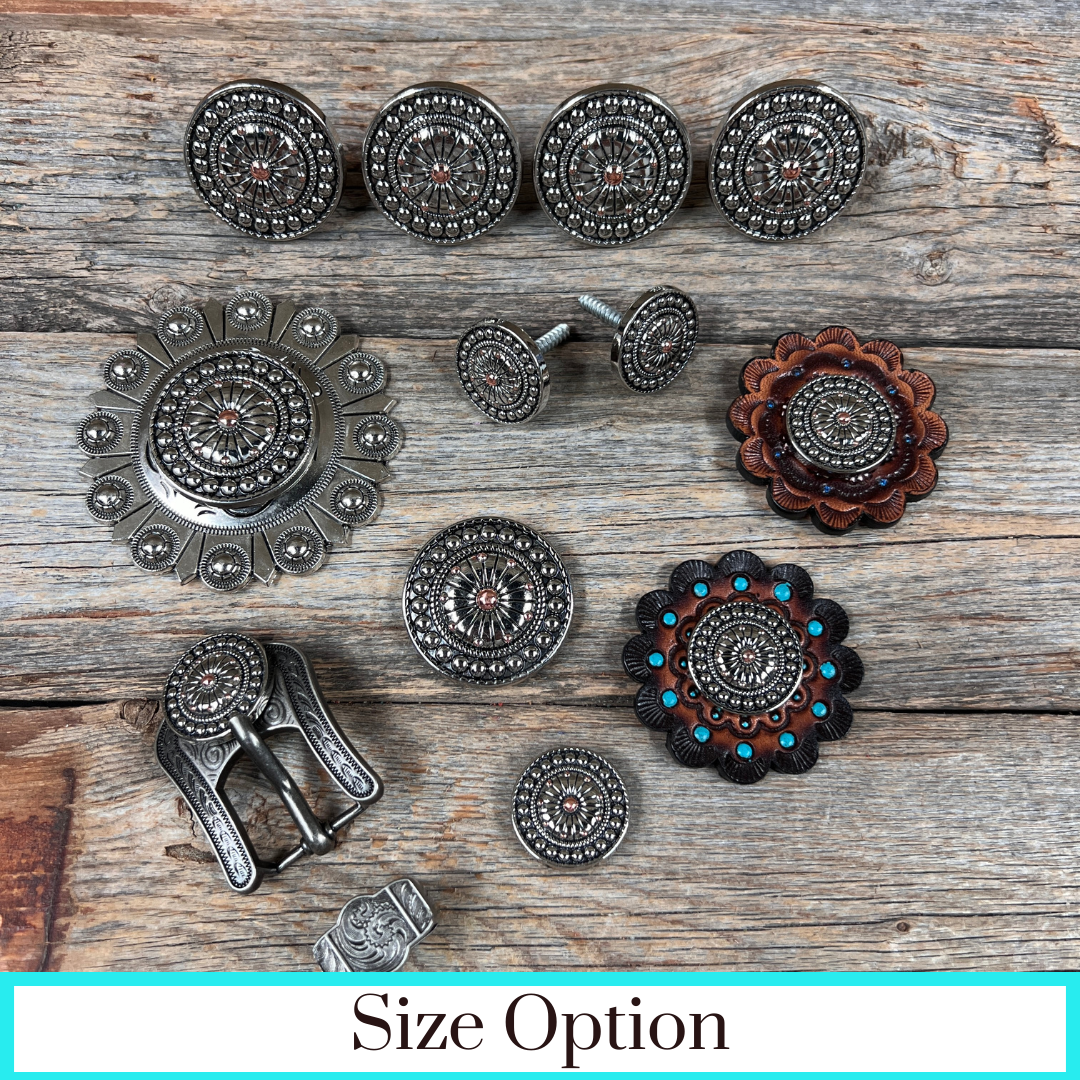 Antique Silver Flower and Dots Western Concho W230