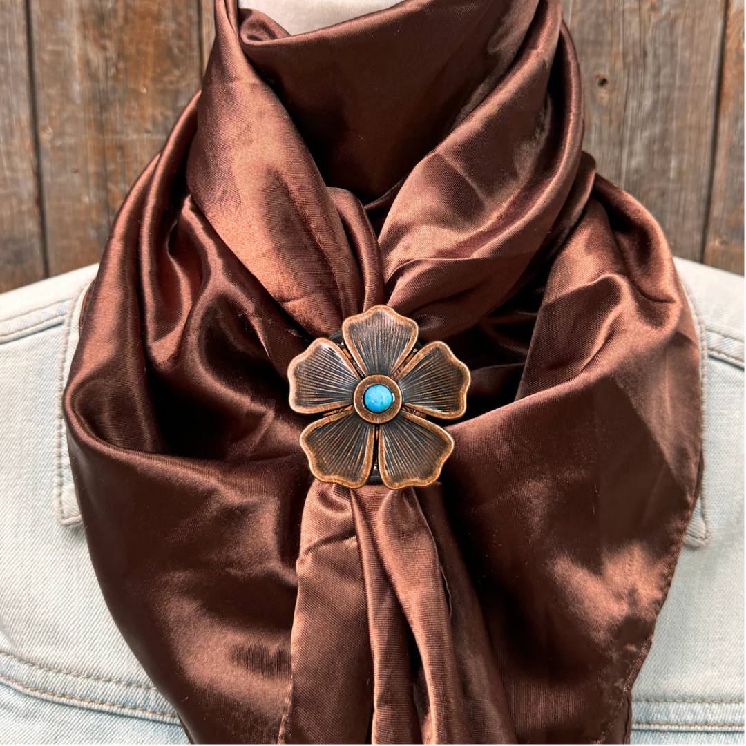 35X35" Solid Brown Wild Rag / Scarf WRS2 - Western Concho Wild Rag Slides - Assorted