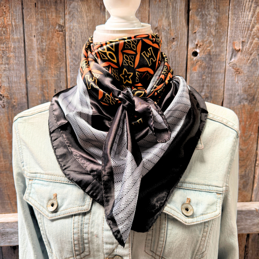 35X35" Black and Orange Multi Pattern Wild Rag / Scarf WR1033X