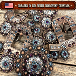 Copper Amethyst - Aqua - Clear Crystal Conchos | Sizes 1"- 3" | Buckles | Saddle Set | Leather Rosettes | Slide