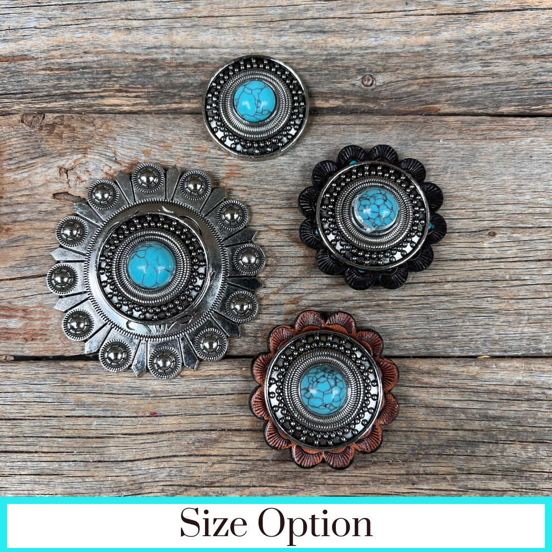 Antique Silver Turquoise Dot Western Concho W232