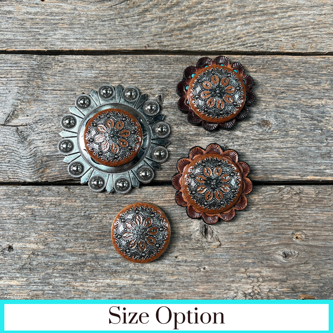Rust Filigree and Dots Western Concho W233