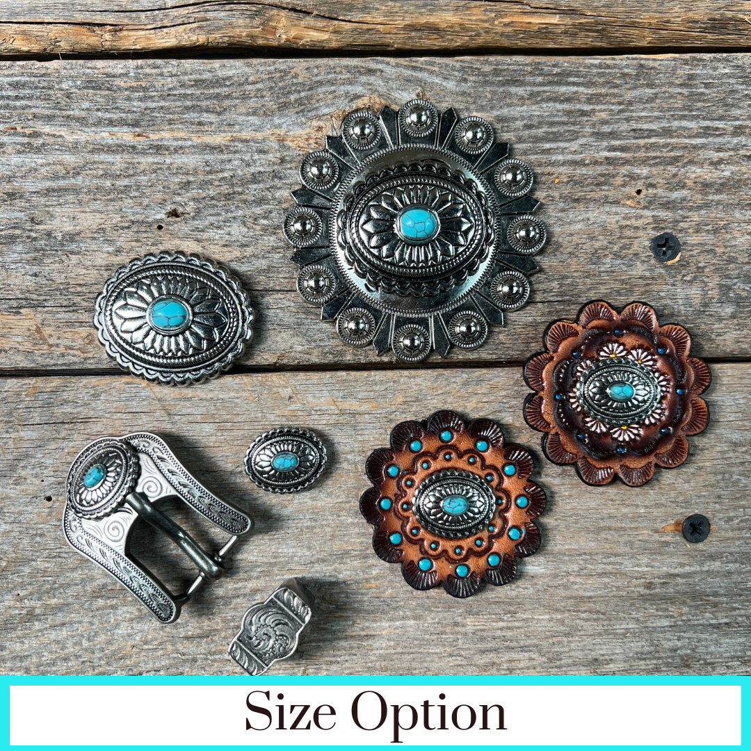 Antique Silver Oval Floral Turquoise Western Concho W237