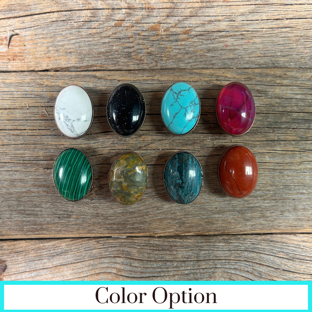 1" Oval Cabochon Stone Concho - Turquoise, Fuchsia, Rust, Blue, Sage, Lapis, White, Green
