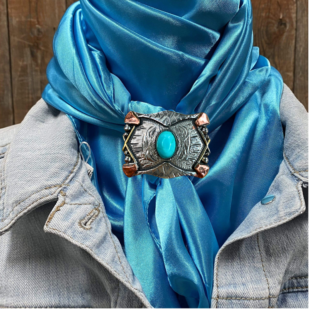 35X35" Solid Aqua Wild Rag / Scarf WRS8 - Western Concho Wild Rag Slides - Assorted