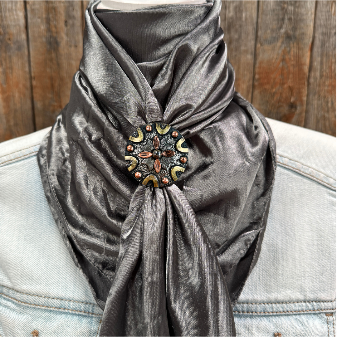 35X35" Solid Silver / Grey Wild Rag / Scarf WRS15 - Western Concho Wild Rag Slides - Assorted