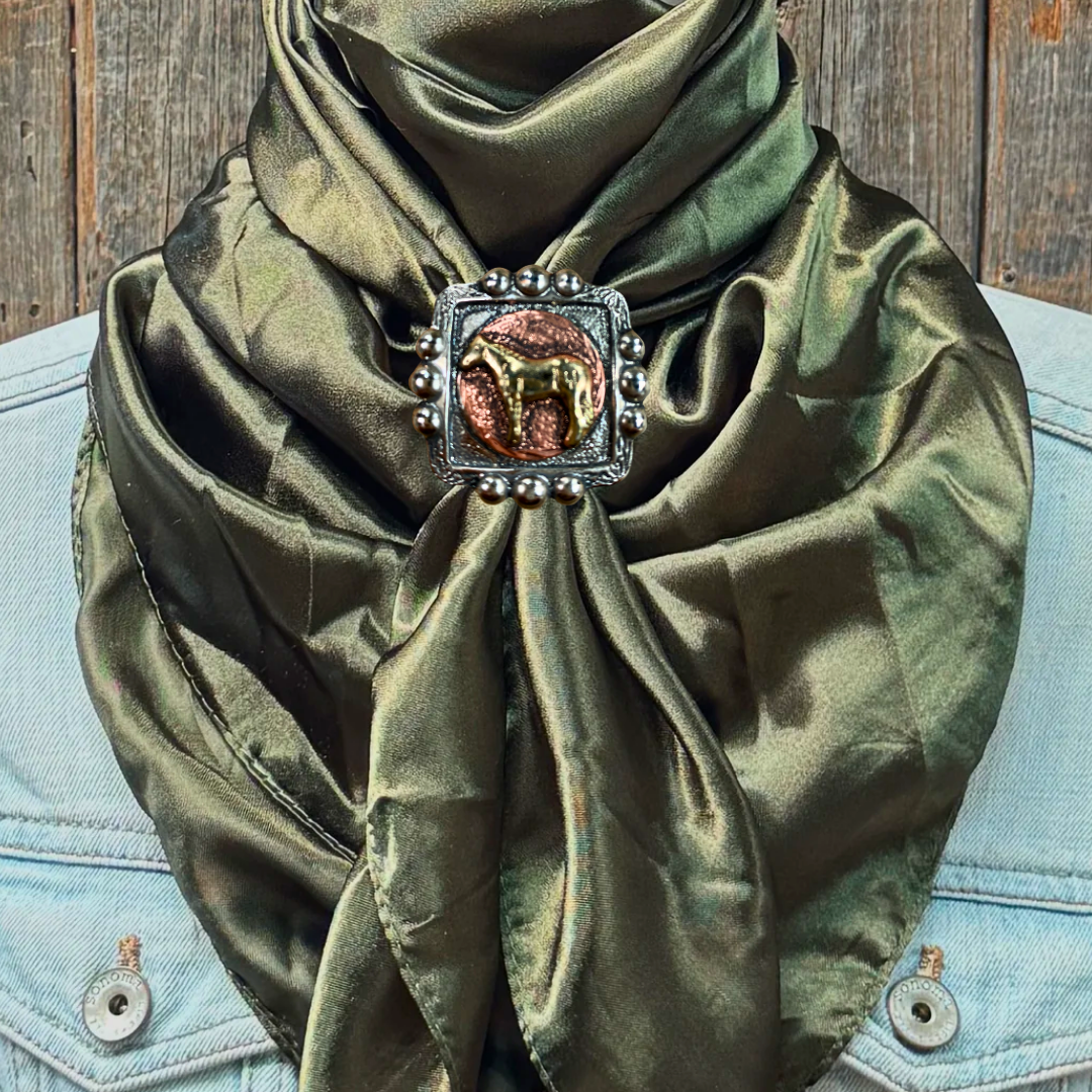 35X35" Solid Olive Wild Rag / Scarf WRS28 - Western Concho Wild Rag Slides - Assorted