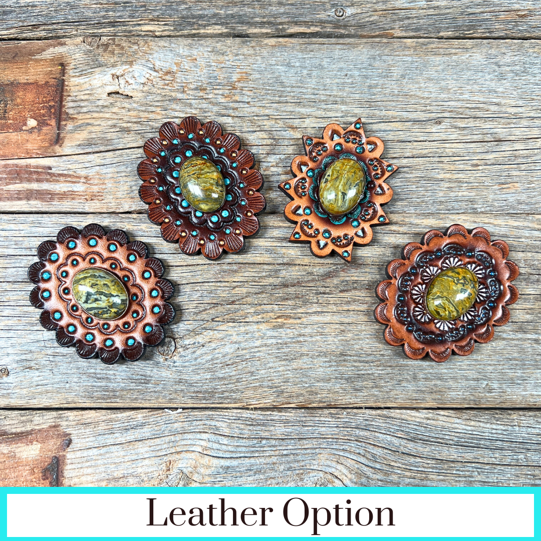 Sage Cabochon Stone - Leather Rosette Options -