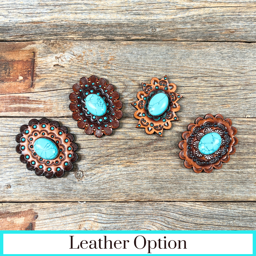 Turquoise Cabochon Stone - Leather Rosette Options -