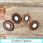 White Cabochon Stone - Leather Rosette Options -