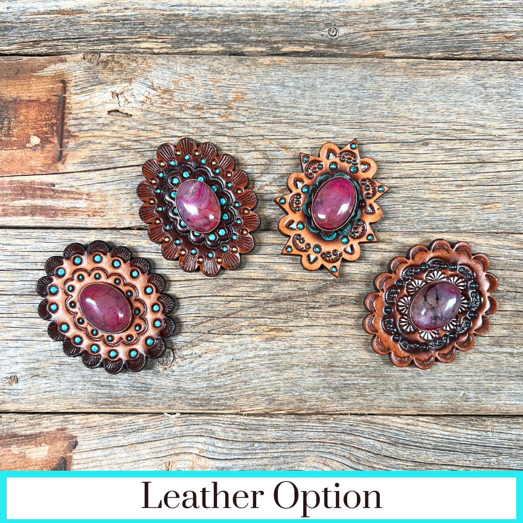 Fuchsia Cabochon Stone - Leather Rosette Options