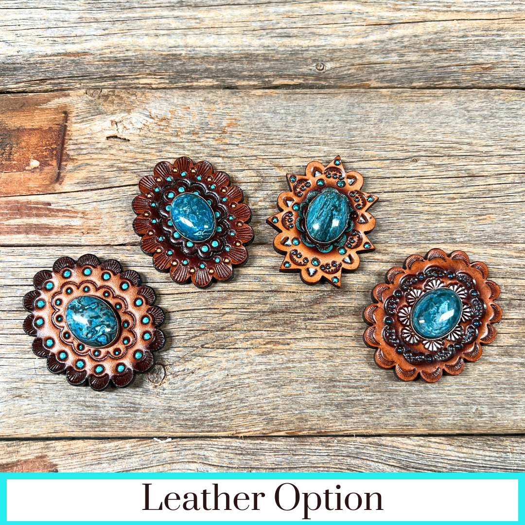 Blue Cabochon Stone - Leather Rosette Options -