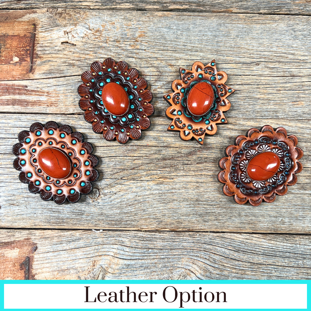 Rust Cabochon Stone - Leather Rosette Options -