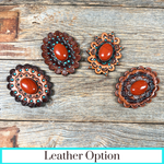 Rust Cabochon Stone - Leather Rosette Options -