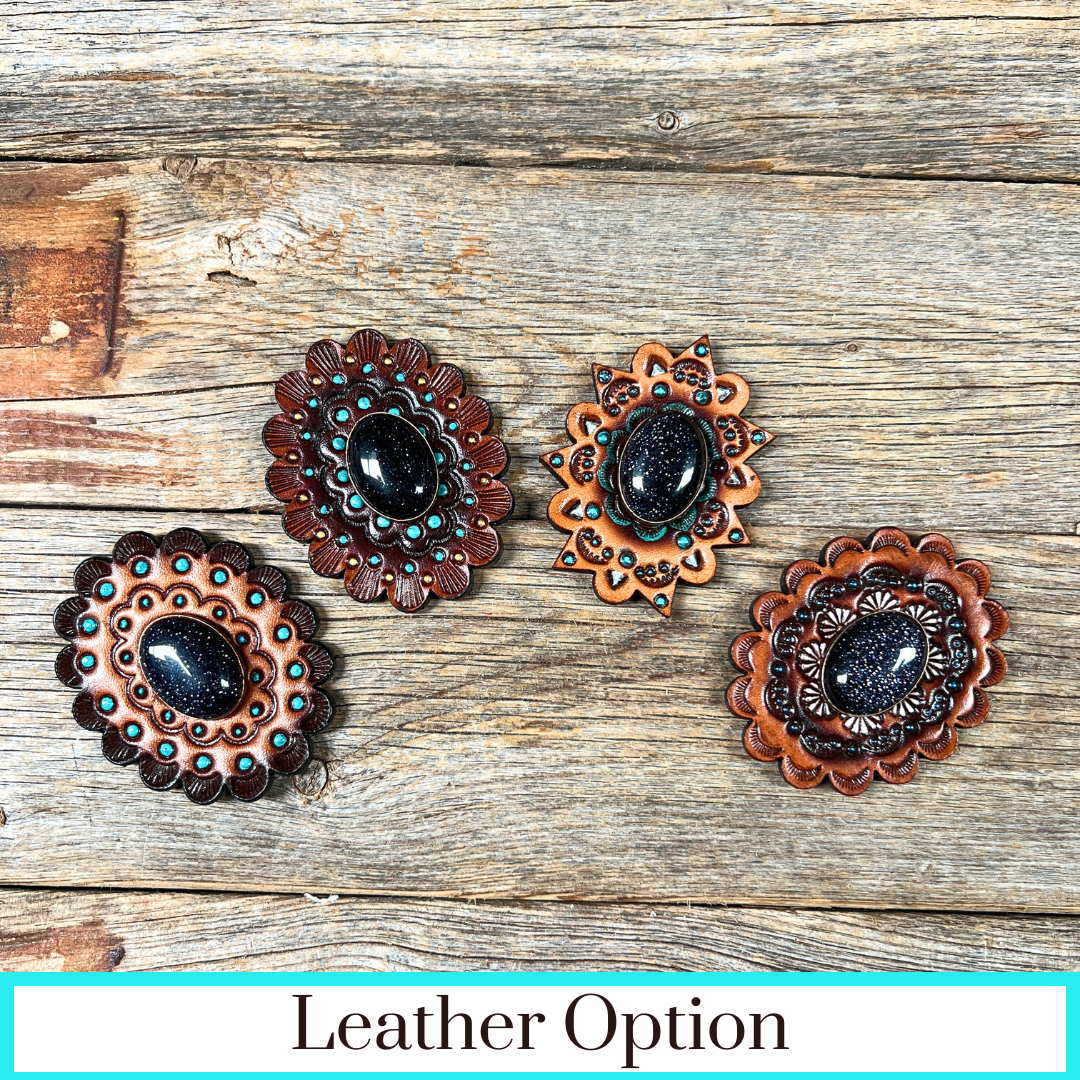Lapis Cabochon Stone - Leather Rosette Options -