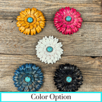 Hand Painted Leather Flowers - Daisies - Round Turquoise Cabochons