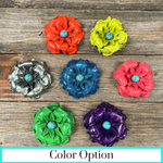 Hand Painted Leather Flowers - Gardenias - Round Turquoise Cabochons