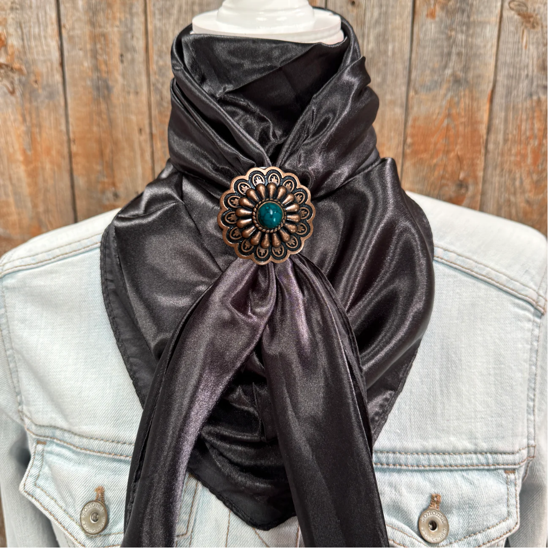 35X35" Solid Black Wild Rag / Scarf WRS4 - Western Concho Wild Rag Slides - Assorted