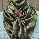 35X35" Solid Olive Wild Rag / Scarf WRS28 - Western Concho Wild Rag Slides - Assorted