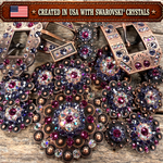 Copper Fuchsia - AB - Lilac Crystal Conchos | Sizes 1"- 3" | Buckles | Saddle Set | Leather Rosettes | Slide