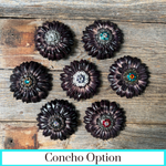 Black Daisy Leather Flowers - 1" Crystal Conchos - Options