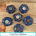Blue Gardenia Leather Flowers - 1" Crystal Conchos - Options