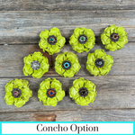 Lime Gardenia Leather Flowers - 1" Crystal Conchos - Options